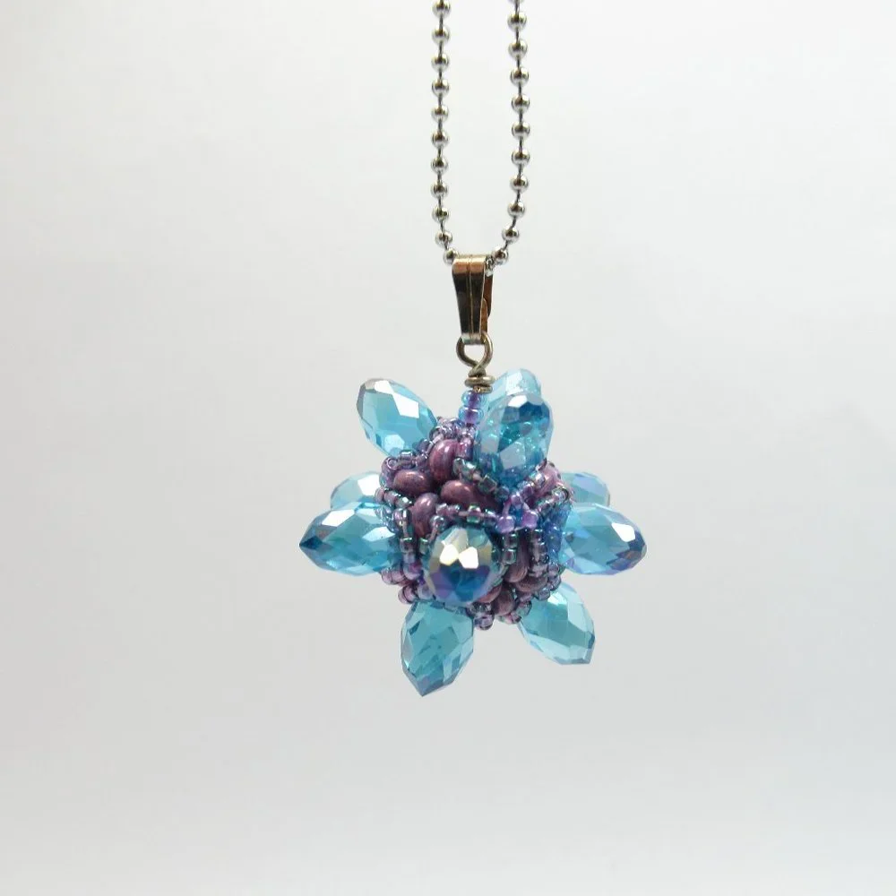 Blue Crystal 3d Beaded Bead pendant